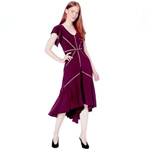 Taylor Burgundy Blush Ruffle Sleeve High Low Knit Midi Dress Lines NWOT